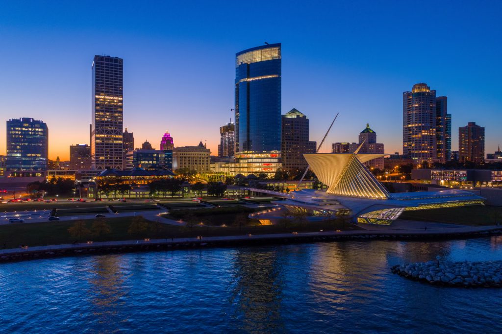 Milwaukee Skyline Aerial At Sunset With Shore - Sunbelt Midwest